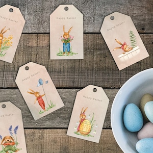 Etichette regalo stampabili a forma di coniglietto pasquale, graziose etichette per cestini pasquali, stampe pasquali, etichette regalo di buona Pasqua, download immediato, JPG, PDF
