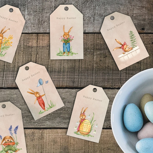 Printable Easter Bunny Gift Tags, Cute Easter Basket Tags,  Easter Printables, Happy Easter Gift Tags, Instant Download, JPG, PDF