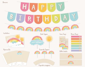 Rainbow Party Package, Printable Rainbow Party Decor, Rainbow Birthday Party, Baby Shower Decor, Rainbow Printable Kit, Instant Download