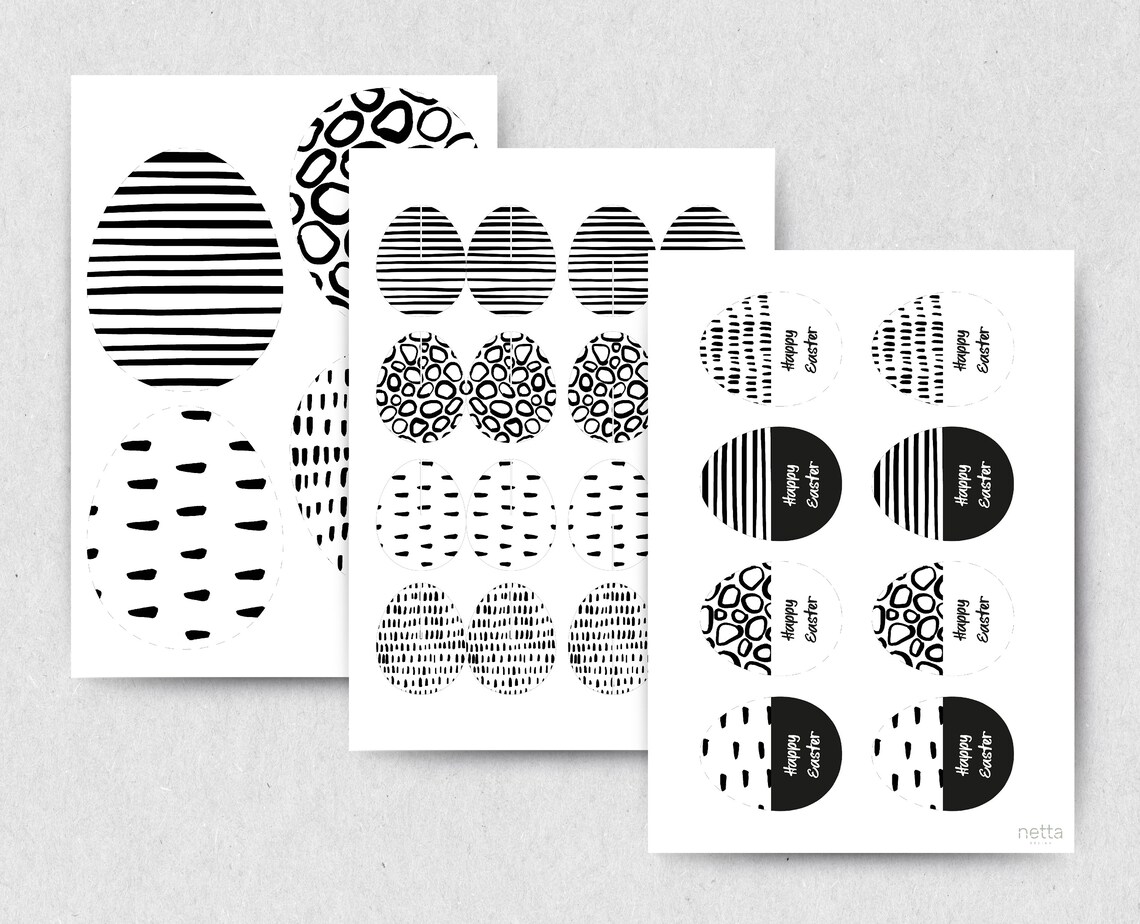 Printable Black White Easter Set, Easter Tags, Easter Hanging Eggs ...