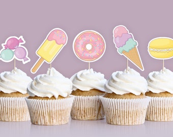 Sweet Birthday Cupcake Toppers Set, Sweet Shoppe Party, Candy Land, Girl Birthday, Pastell Birthday, Printables, Digital, Instant Download