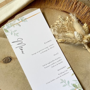 Plantilla de menú campestre hecha a mano con flores para boda, bautismo, cumpleaños, personalizable, conjunto de 10