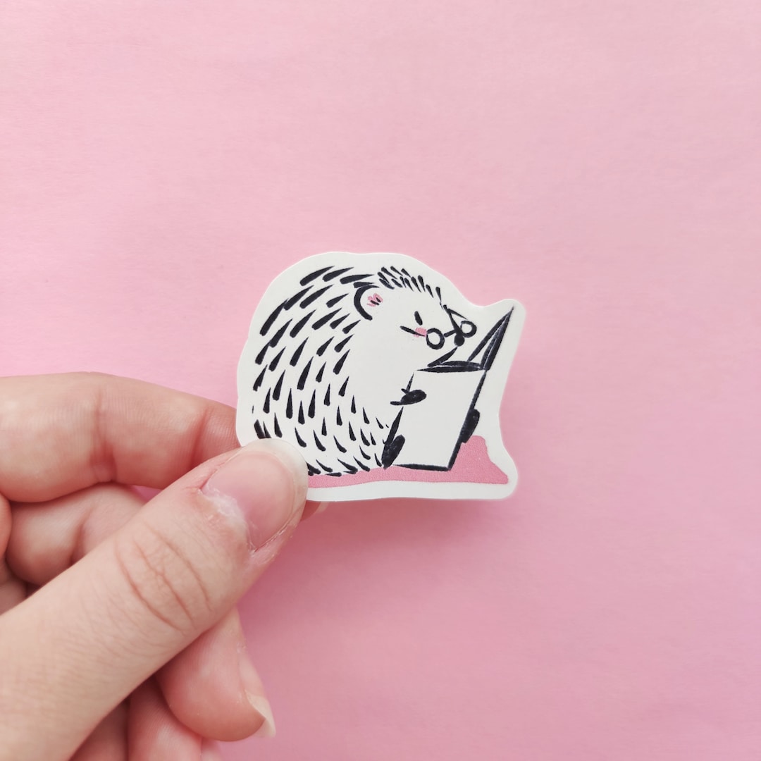 Reading Hedgehog Stickers Glossy Scrapbooking Etsy