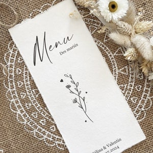 Modello personalizzabile per menu di nozze fatto a mano su carta naturale effetto strappato, set da 10