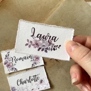 Marcadores de lugar personalizables Tema Lila (modelo Laura) hechos a mano para boda, bautizo, cumpleaños