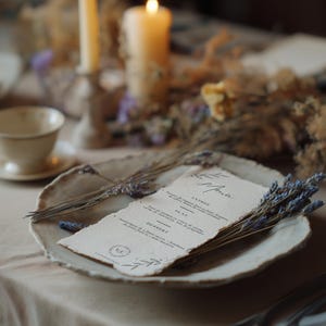 Handmade Menu Template for Wedding, Baptism, Birthday, customizable, torn effect or thick paper, single-sided version all in one, set