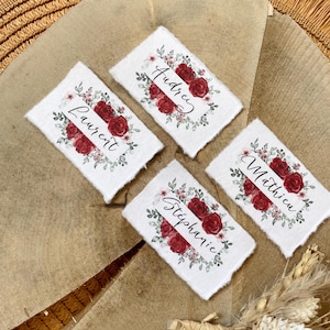 Segnaposto a tema rose per matrimoni, battesimi, compleanni, carta riciclata fatta a mano