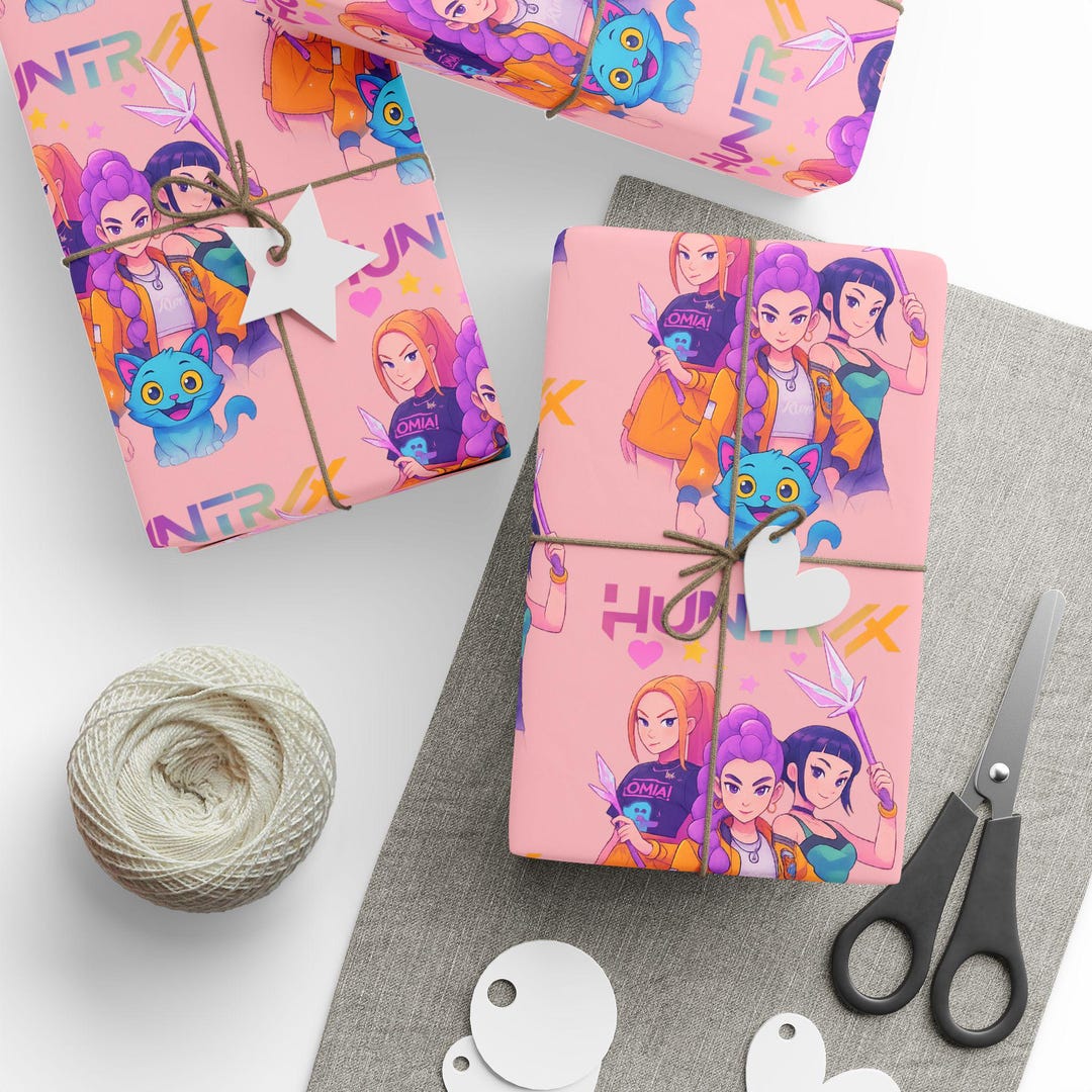 Colorful Cartoon Characters Wrapping Paper: Playful Pink Pattern - Etsy
