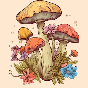 mushroom digital art Digital download printable wall art botanical print Psychrelic mushroom whimsical