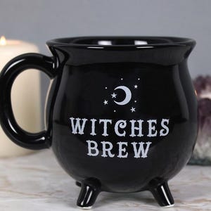 Witches Brew Cauldron Mug Black Ceramic witchy coffee cup gift