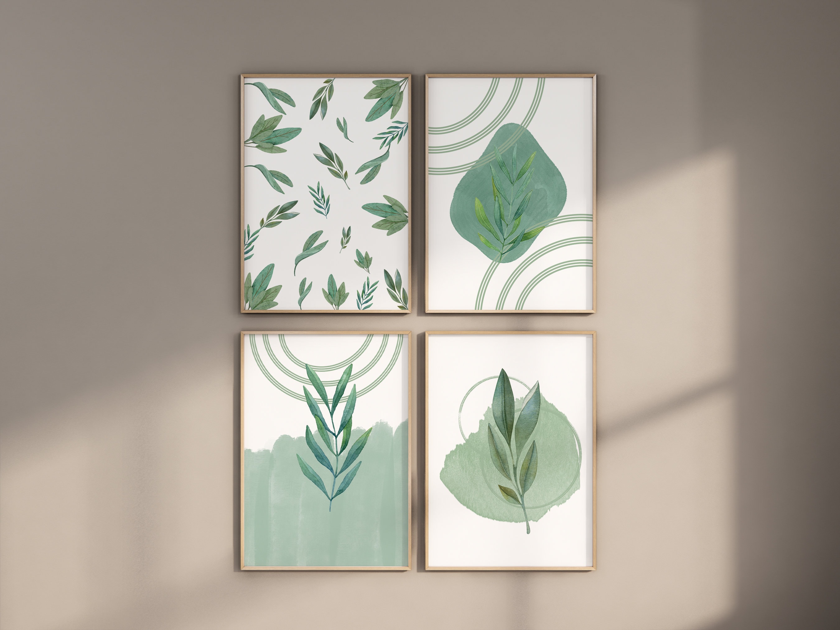 Sage Green Wall Art Set of 4 Print, Botanical Wall Art, Boho Green Wall