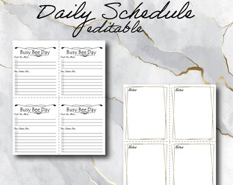 Daily Schedule | Task To Do List, Editable + Printable PDF, Instant Download