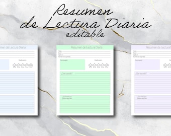 Resumen de Lectura Diaria para Niños | Tamaño de Carta | PDF Reimprimible