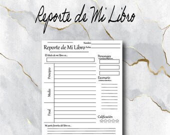 Reporte de Mi Libro | Plantilla en Blanco y Negro | Descarga Instantánea | PDF Imprimible
