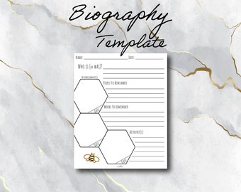 Biography Template for Students - Printable Instant Download PDF