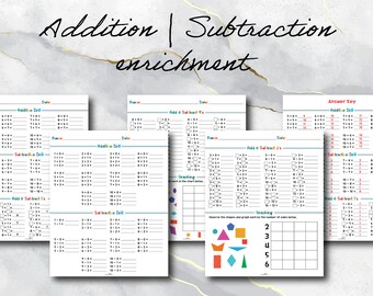 Addition & Subtraction Math Enrichment Drills | Instant Download | 18 Page Printable | Lifetime PDF Mathematics Resource | Ages 4+ | Pre-K +