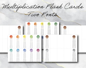 Multiplication | Flash Cards | 1 - 12 | Watercolor | Two Different Fonts | Instant Download | Math Lifetime Printable PDF