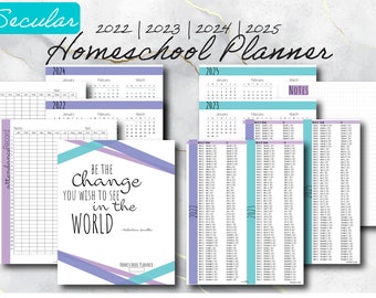 SECULAR | 2022 | 2023 | 2024 | 2025 Homeschool Planner 8.5 x 11” PDF | Printable | Instant Download