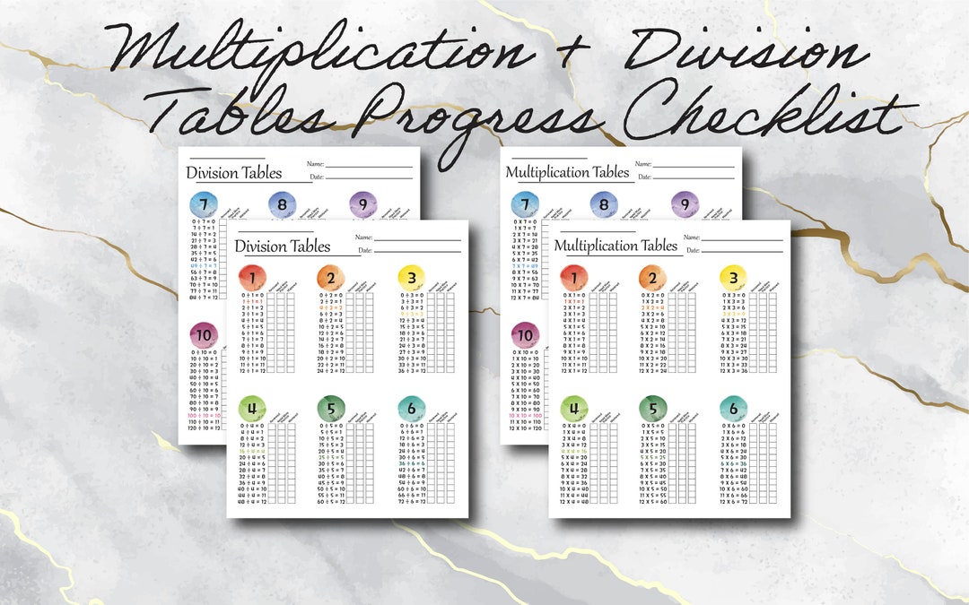 Multiplication & Division Tables Progress Checklist | Instant Download ...