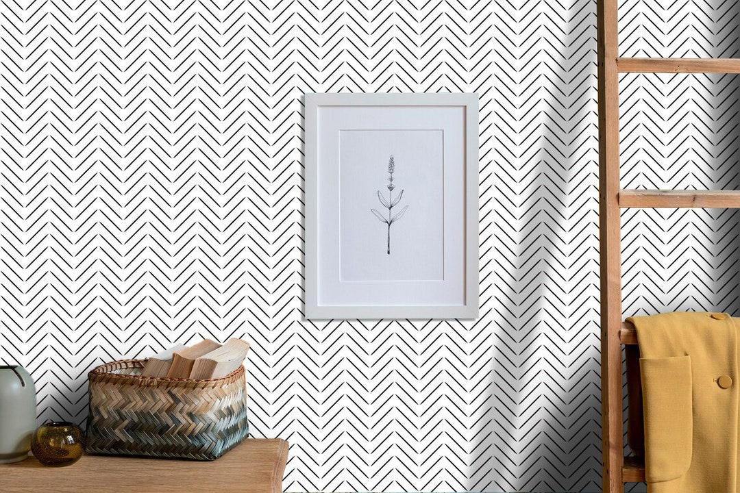 Modern Herringbone Wallpaper Scandinavian Design Minimalist Etsy UK