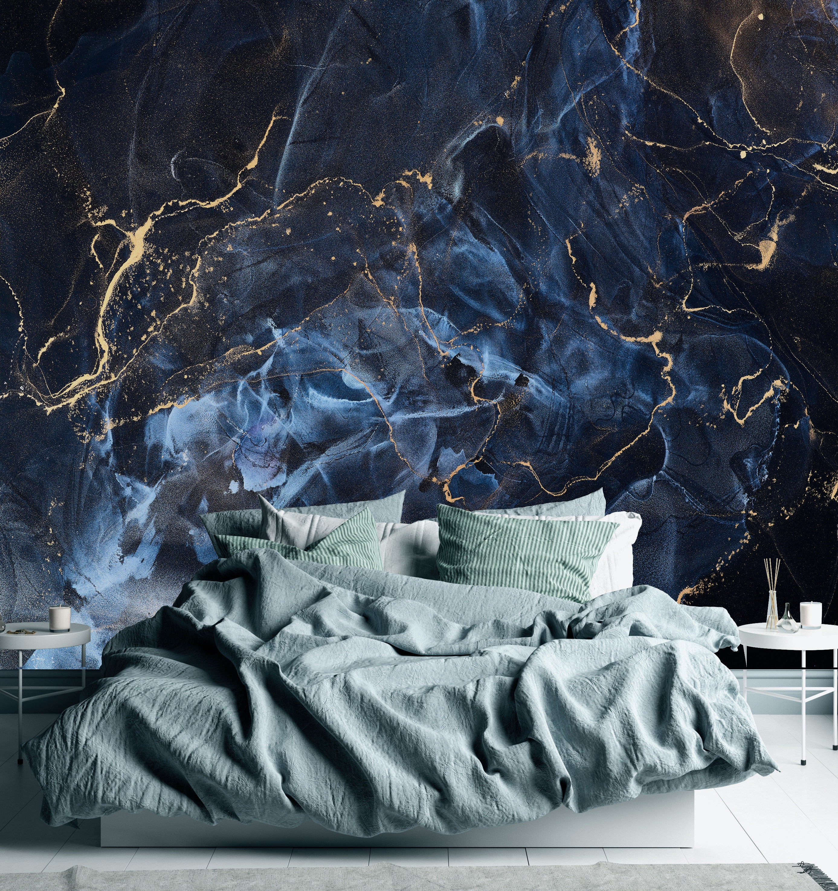 Dark Blue Morden Marble Texture Wallpaper – Home Decoram