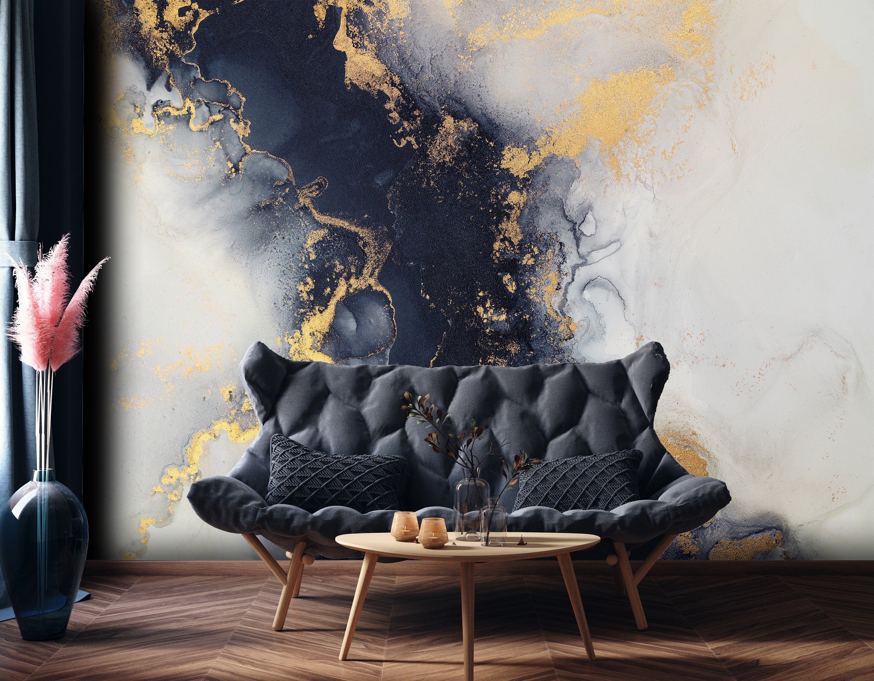 Buy Navy Blue and Gold Wallpaper Online In India  Etsy India