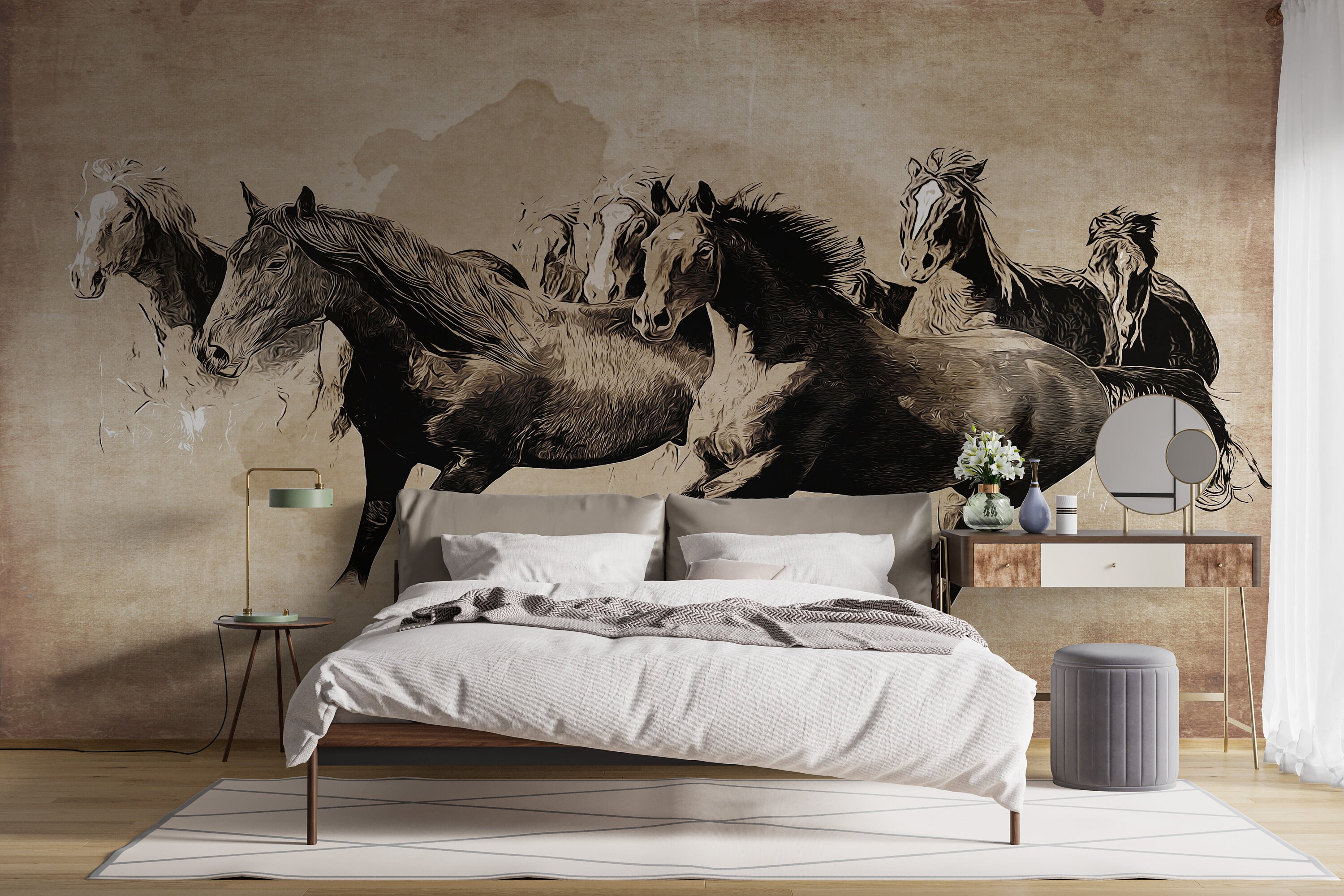 Vintage Wallpaper Black & White Herd of Horses Wall Mural - Etsy Australia Vintage Wallpaper Black & White Herd of Horses Wall Mural - Etsy Australia