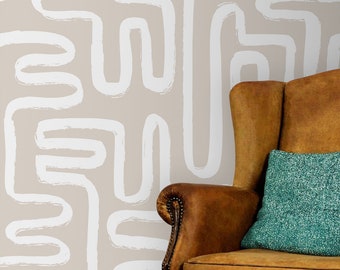 Brush Stroke Labyrinth Pattern Wallpaper, Peel and Stick, Custom Size Wallpaper, Modern Wallpaper