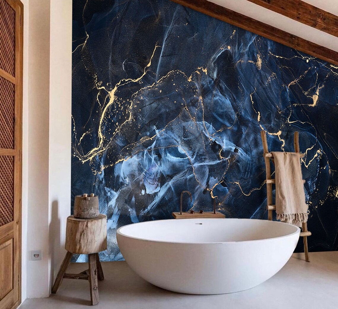 Navy Blue Marble Wallpaper Marble Texture Dark Background Etsy