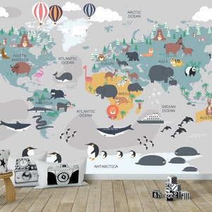 Kids Map Wallpaper | World Map Wall Art | Modern Print Photo Decor | Peel and Stick | Map Print | World Map Wall Decor
