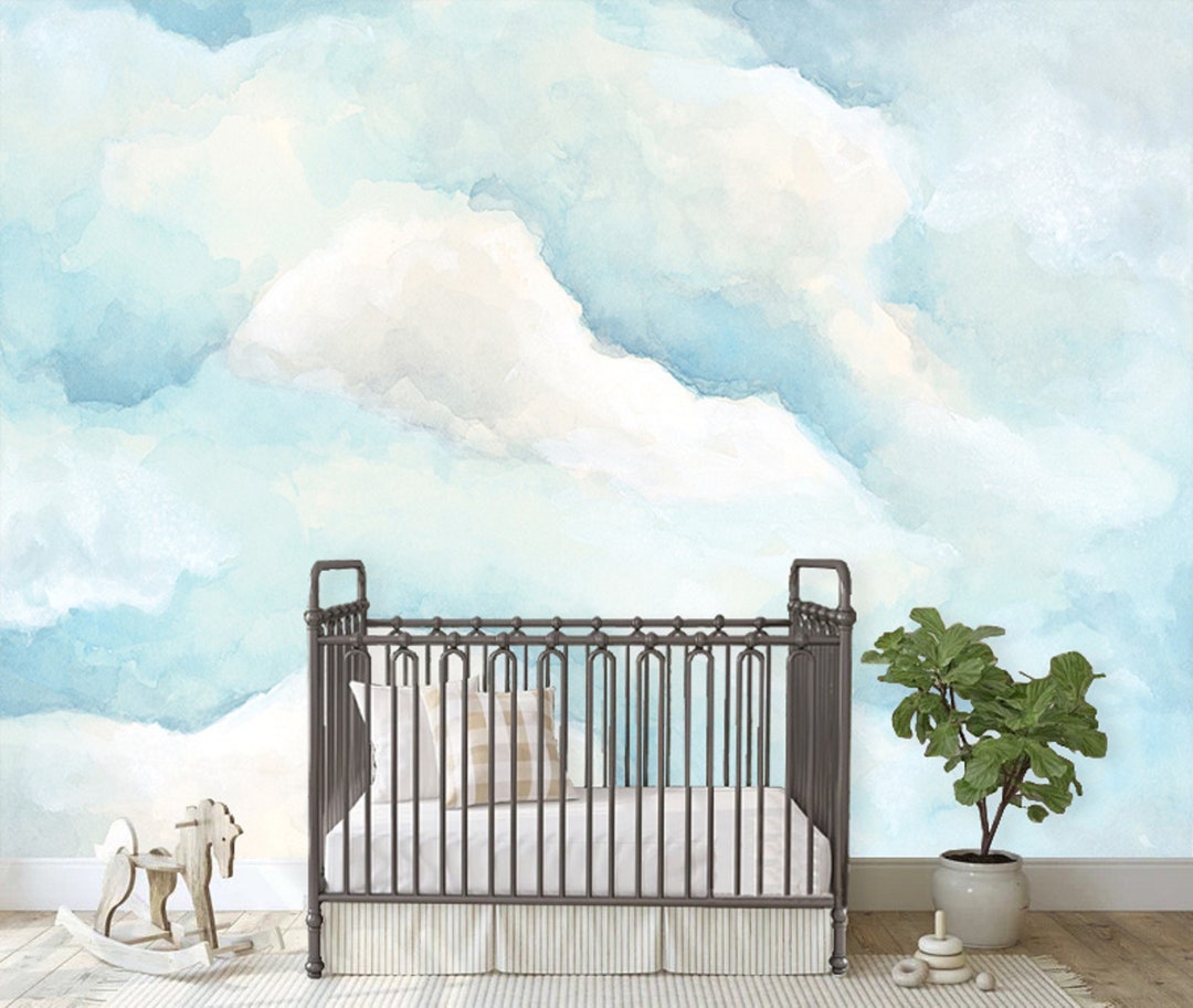 Watercolor Blue Sky Self Adhesive Wallpaper, Boy Nursery Peel and Stick ...
