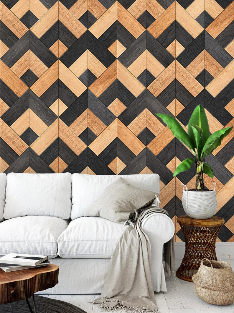 Peel & Stick Wood Texture Wallpaper Geometric Wood Pattern - Etsy
