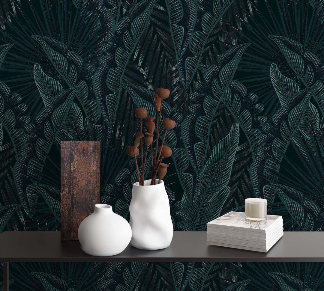 Emerald Green Tropical Leaves Wallpaper, Wallpaper, Wall Mural, Wall ...