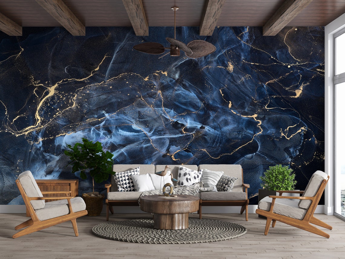 Navy Blue Marble Wallpaper Marble Texture Dark Background Etsy