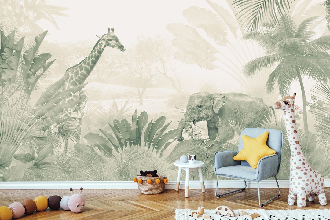 Peel and Stick Safari Animals Wallpaper Jungle Animals for Etsy