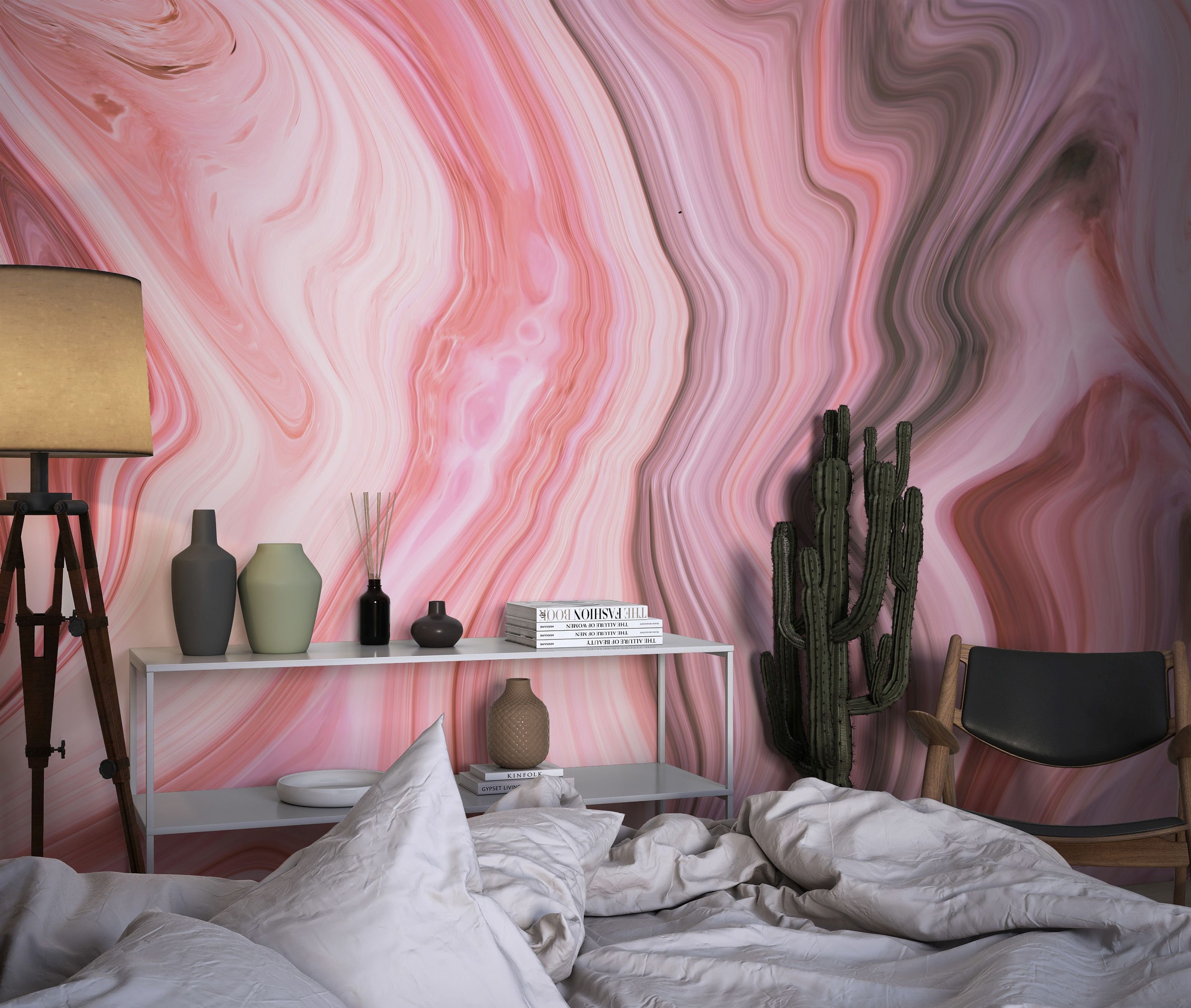 Pink Marble Wallpaper Peel Stick Marble Look Wall Print - Etsy