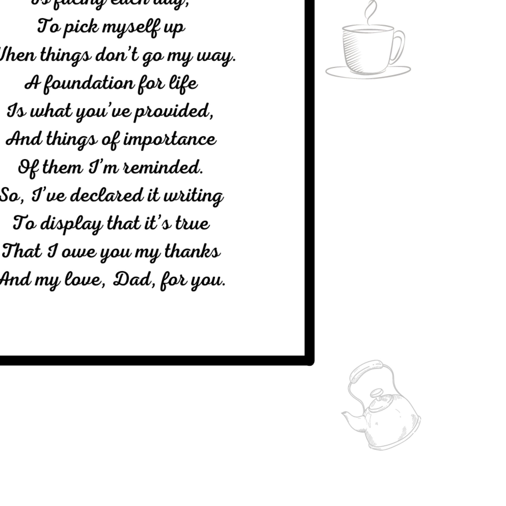 Dad's Birthday poem kettle and tea cup digital poem for Etsy