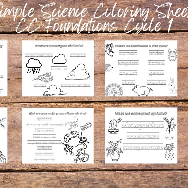 Classical Conversations CC Foundations Cycle 1 Science Coloring Pages Handwriting Practice Cursive Print Digital Download Printable Simple