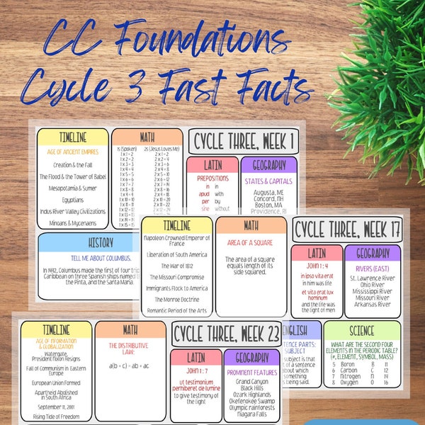 Classical Conversations 5x7 Flash Facts Memory Work Travel Cards - Foundations Cycle 3