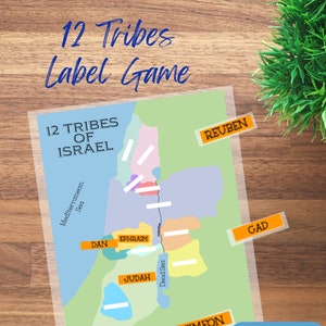 Zwölf Stämme Israels, Karte, Arbeitsblatt, Ausschnitt, Sonntagsschule, christliche Schule, Bibel, Gedächtnisspiel, Ausschnitt, druckbares PDF für Kinder
