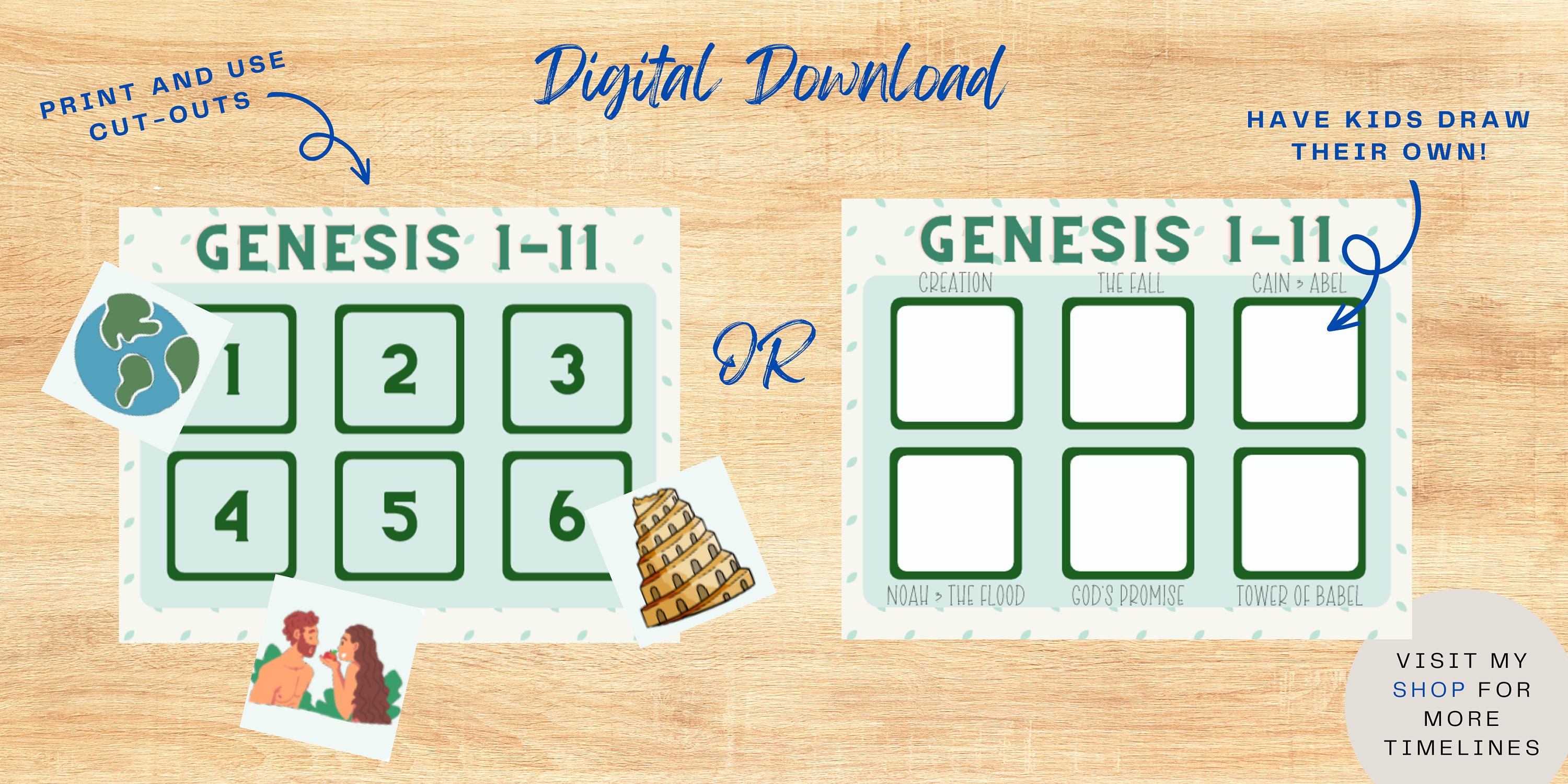 Bible Genesis 1-11 Timeline Cutout Printable Digital Download PDF Kids ...
