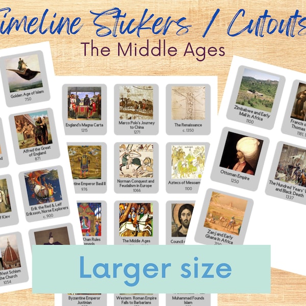 Timeline Stickers Cut Outs Printable Digital Classical Conversations Middle Ages, Age of Exploration, Etc Large Size Homeschool