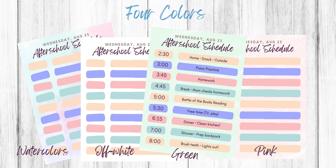 Afterschool Schedule Template Digital Download PDF Editable Etsy
