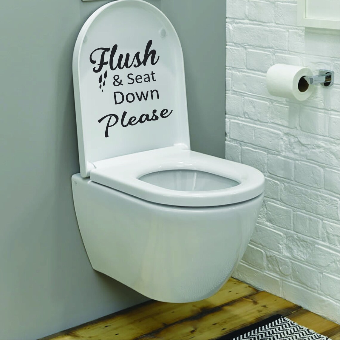 Funny Toilet Bathroom Decal Sticker Flush and Seat Down Please Etsy