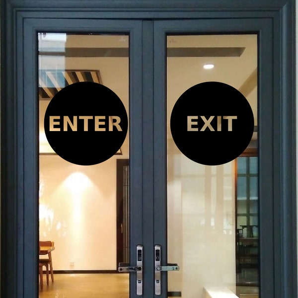 Enter Exit Business Home Office Restaurant Bar Door Vinyl Sign Circular Rounded Glass Door Sticker Decal Die Cut No Background
