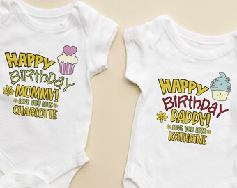 Personalised Happy Birthday Mummy, Daddy Bodysuit, Mummy birthday outfit, My mom birthday bodysuit for baby, baby bodysuit for dads birthday