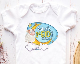 Personalized First Eid Al-Adha Baby Bodysuit, Soft Cotton Onesie