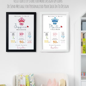 New Baby Personalised Print | Custom Baby Name Print | Baby Birth Stats | Baby Nursery Wall Art, New Born Baby Room Wall Art