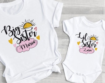 Personalized Big Sister Little Sister Matching Outfit, Baby Announcement