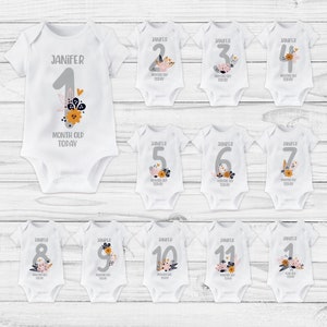 Body personalizado con hitos mensuales, body de bebé personalizado, conjunto de chaleco para bebé con hitos